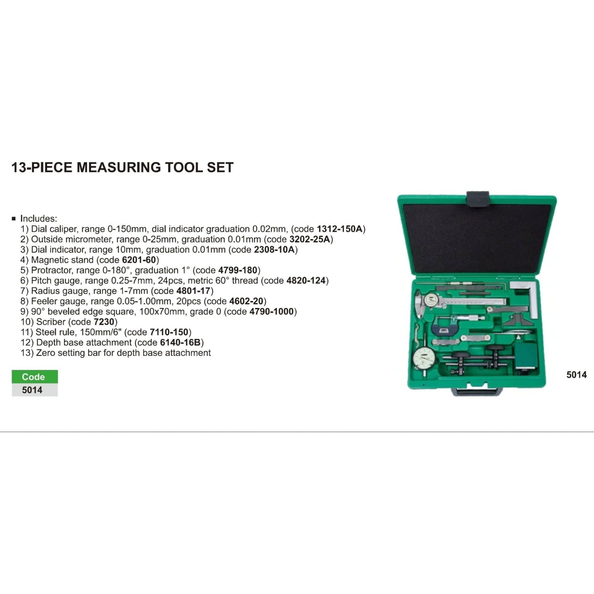 INSIZE Comprehensive 13 Piece Measuring Tool Kit Series 5014 - Twin Eagle Imports