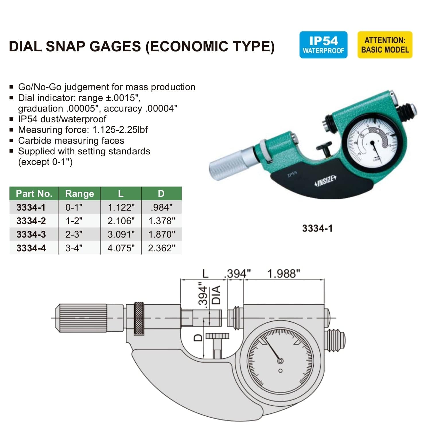 Insize Dial Snap Gauge 1-2" Range Series 3334-2 - Twin Eagle Imports