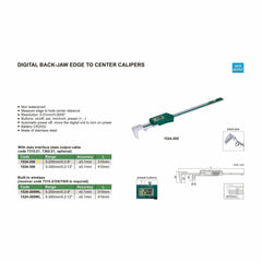 Insize Digital Back-Jaw Edge to Center Caliper Range Series 1524-200 - Twin Eagle Imports