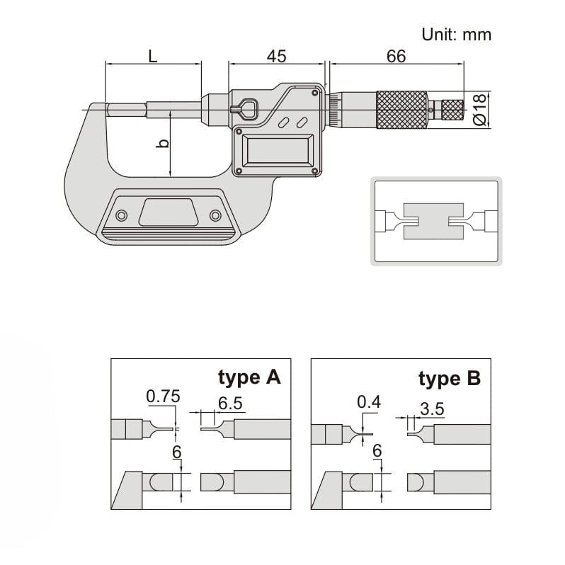 Insize Digital Blade Micrometer 0-25mm/0-1" Range Series 3532-25A - Twin Eagle Imports