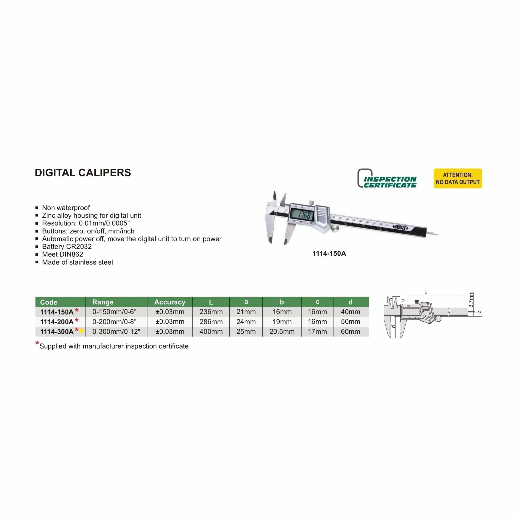 Insize Digital Caliper 0-300mm/0-12" Range Series 1114-300A - Twin Eagle Imports