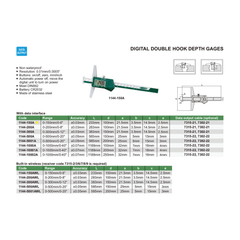 Insize Digital Double Hook Depth Gauge 0-150mm / 0-6" Range Series 1144-150A - Twin Eagle Imports