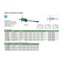 Insize Digital Hook Depth Gauge 0-200mm / 0-8" Range Series 1142-200A - Twin Eagle Imports