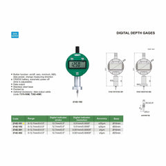 Insize Digital Mini Short Base Depth Gauge 0-12.7mm/0-0.5" Range Series 2142-101 - Twin Eagle Imports