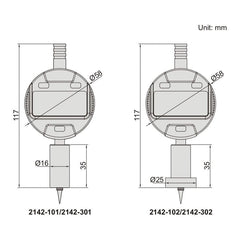 Insize Digital Mini Short Base Depth Gauge 0-12.7mm/0-0.5" Range Series 2142-101 - Twin Eagle Imports