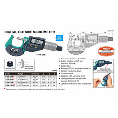 Insize Digital Outside Micrometer 0-25mm/0-1" Range Series 3109-25A - Twin Eagle Imports