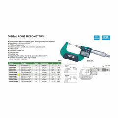 Insize Digital Point Micrometer 0-25mm/0-1" Range Series 3530-25BA - Twin Eagle Imports