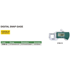 Insize Digital Snap Gauge 0-12mm/0-0.5" Range Series 2166-12 - Twin Eagle Imports