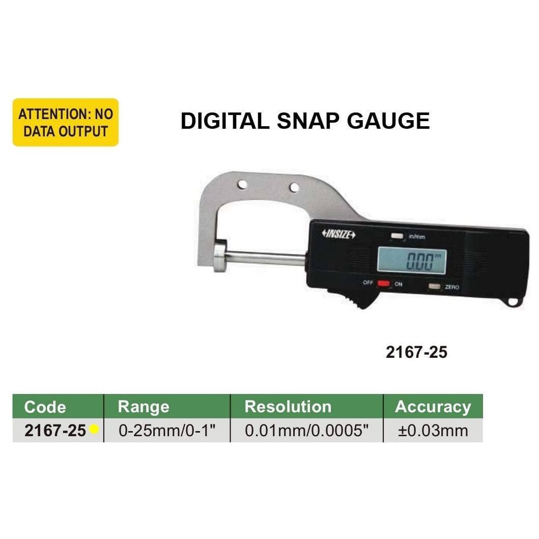 Insize Digital Snap Gauge 0-25mm/0-1" Range Series 2167-25 - Twin Eagle Imports