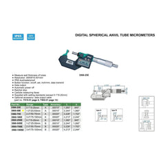 Insize Digital Spherical Anvil Tube Micrometer 25-50mm/1-2" Range Series 3560-50E - Twin Eagle Imports