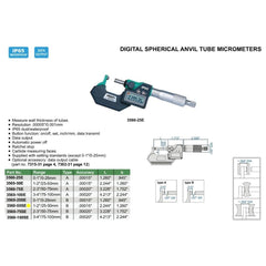 Insize Digital Spherical Anvil Tube Micrometer 25-50mm/1-2" Range Series 3560-50SE - Twin Eagle Imports