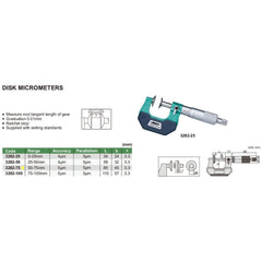 Insize Disc Micrometer 50-75mm Range Series 3282-75 - Twin Eagle Imports