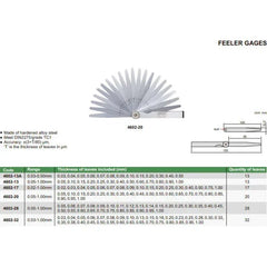 Insize Feeler Gauge 13pc Set 0.03-0.50mm Range Series 4602-13A - Twin Eagle Imports