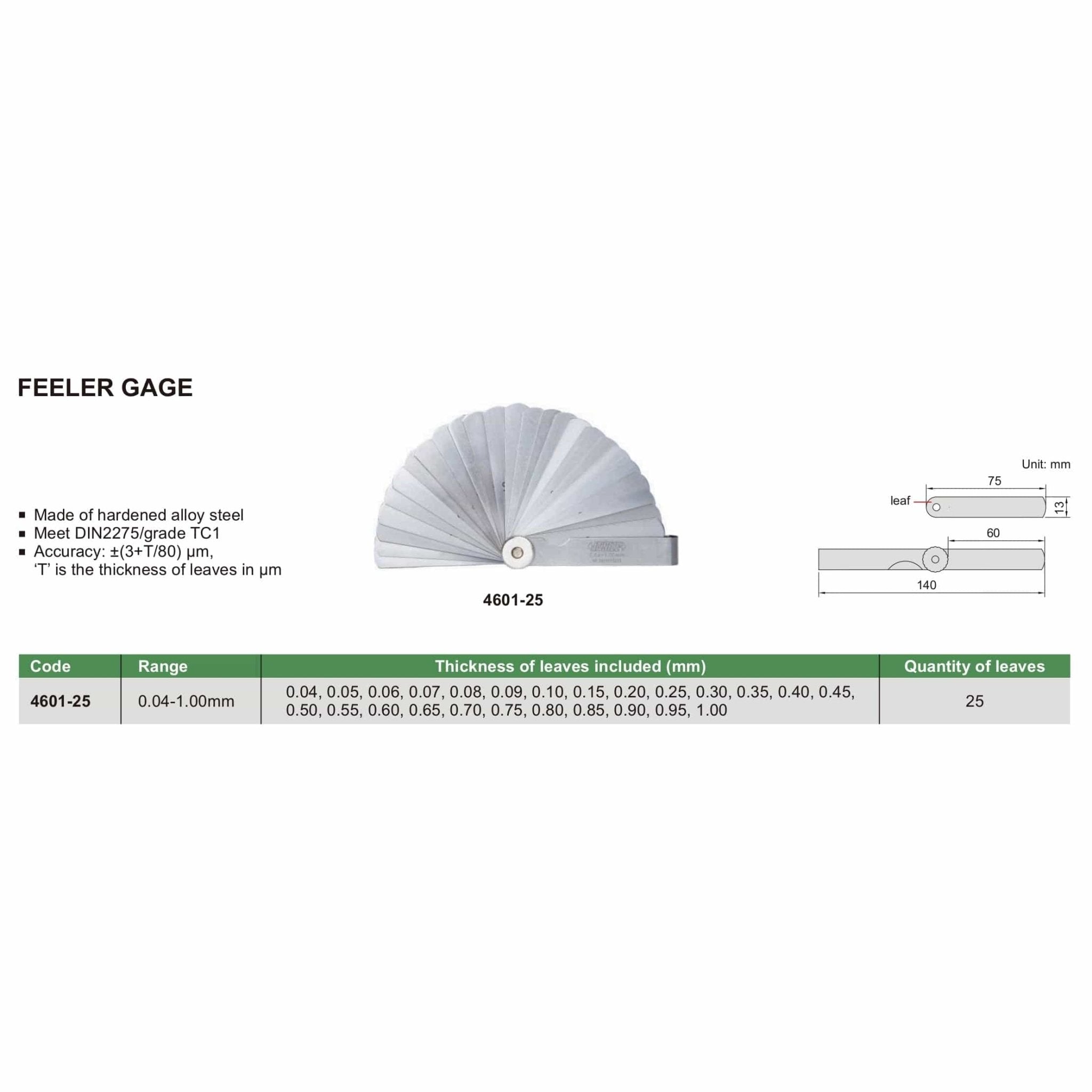 Insize Feeler Gauge Set 0.04-1mm Range Series 4601-25 - Twin Eagle Imports