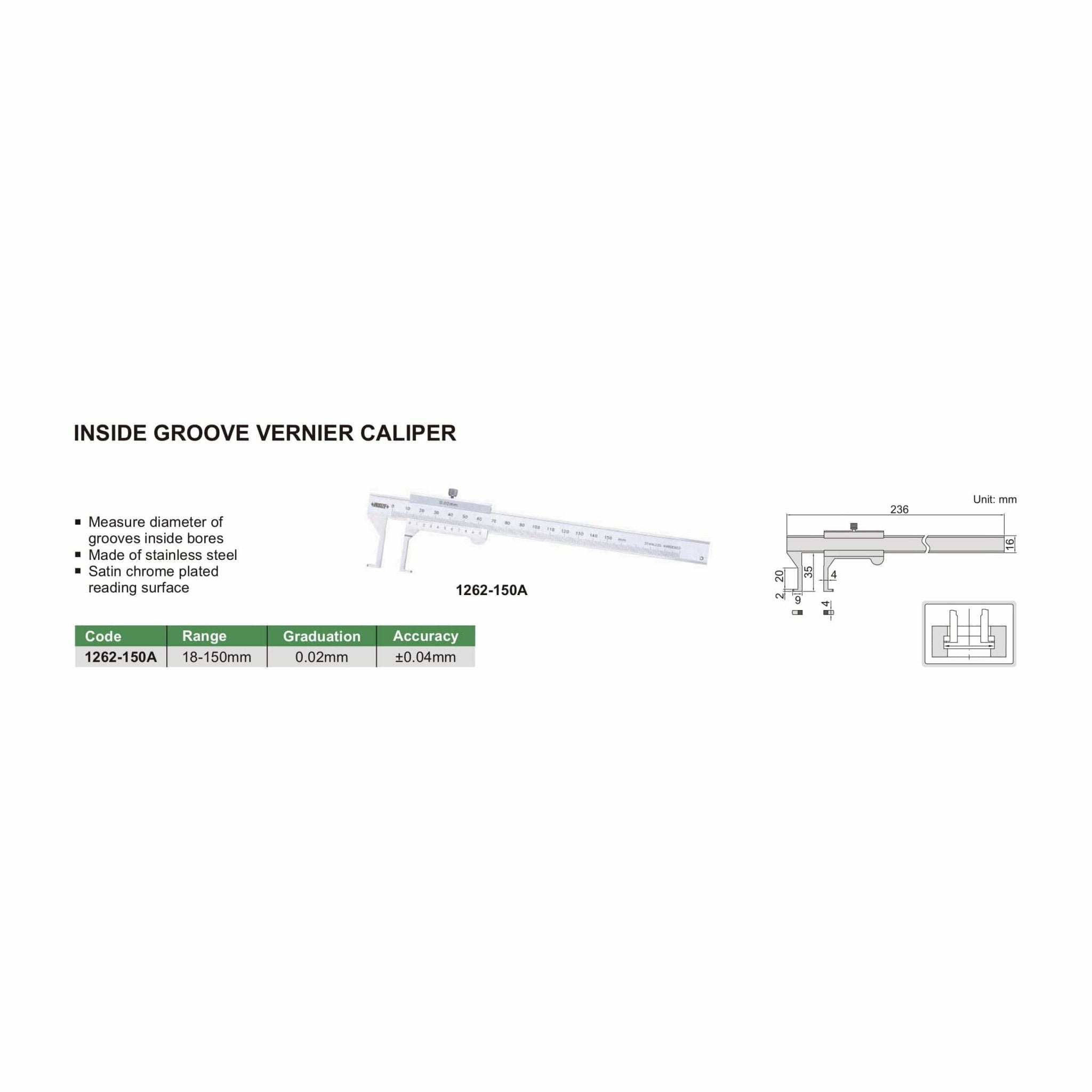 Insize Groove Vernier Caliper Range Series 1262-150A - Twin Eagle Imports