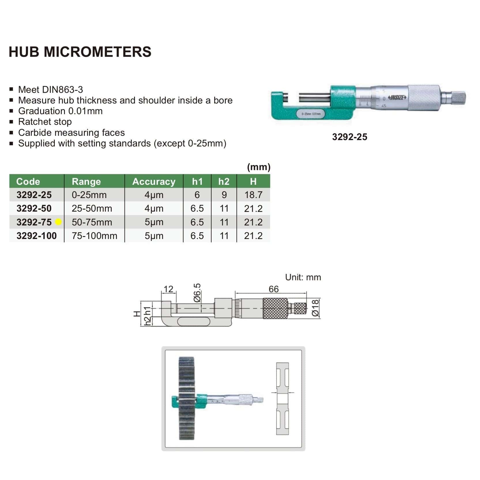 Insize Hub Micrometer 25-50mm Range Series 3292-50 - Twin Eagle Imports