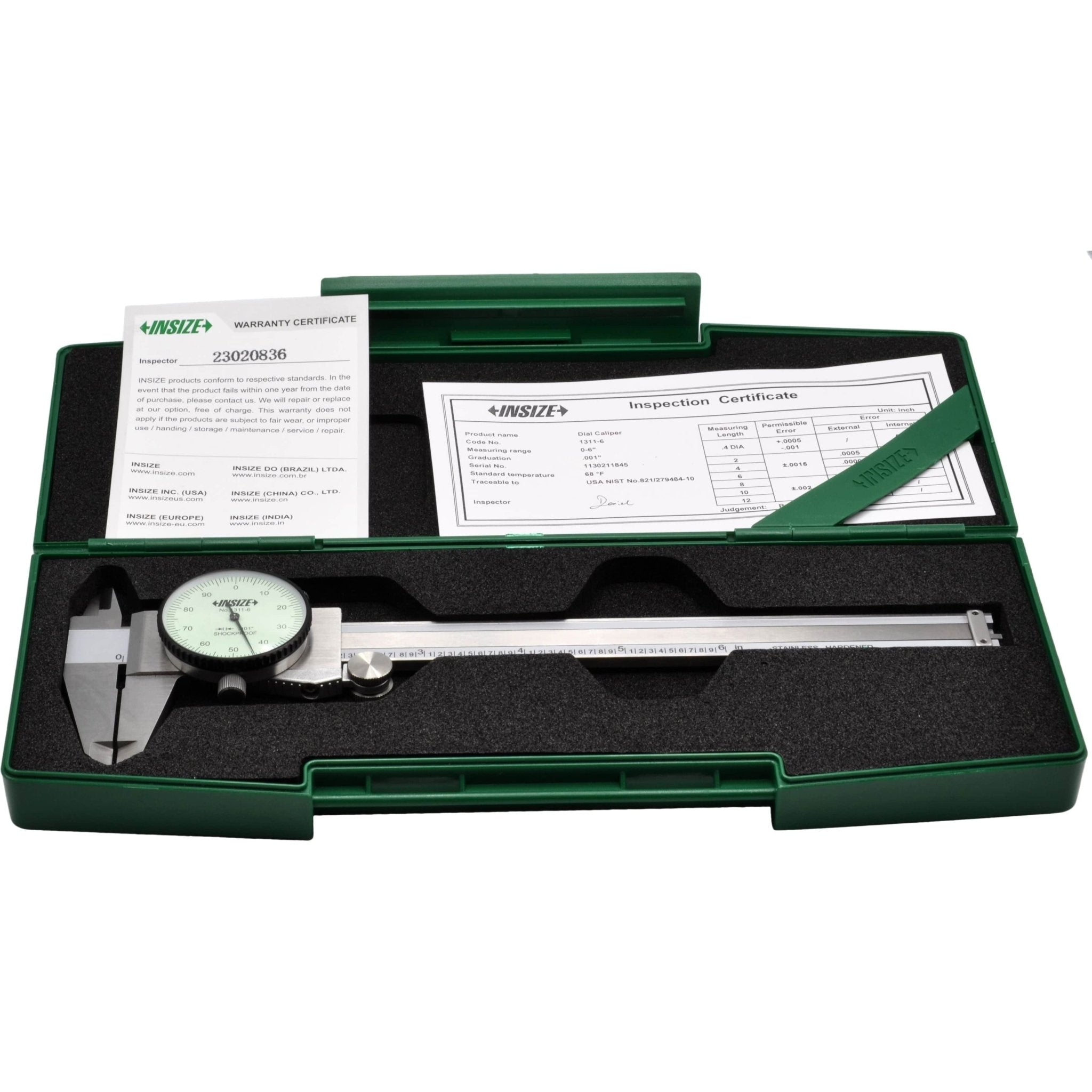 INSIZE Imperial Dial Caliper 0-6" Range Series 1311-6 - Twin Eagle Imports
