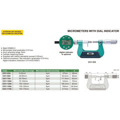 Insize Indicating Micrometer 0-25mm Range Series 3331-25A - Twin Eagle Imports