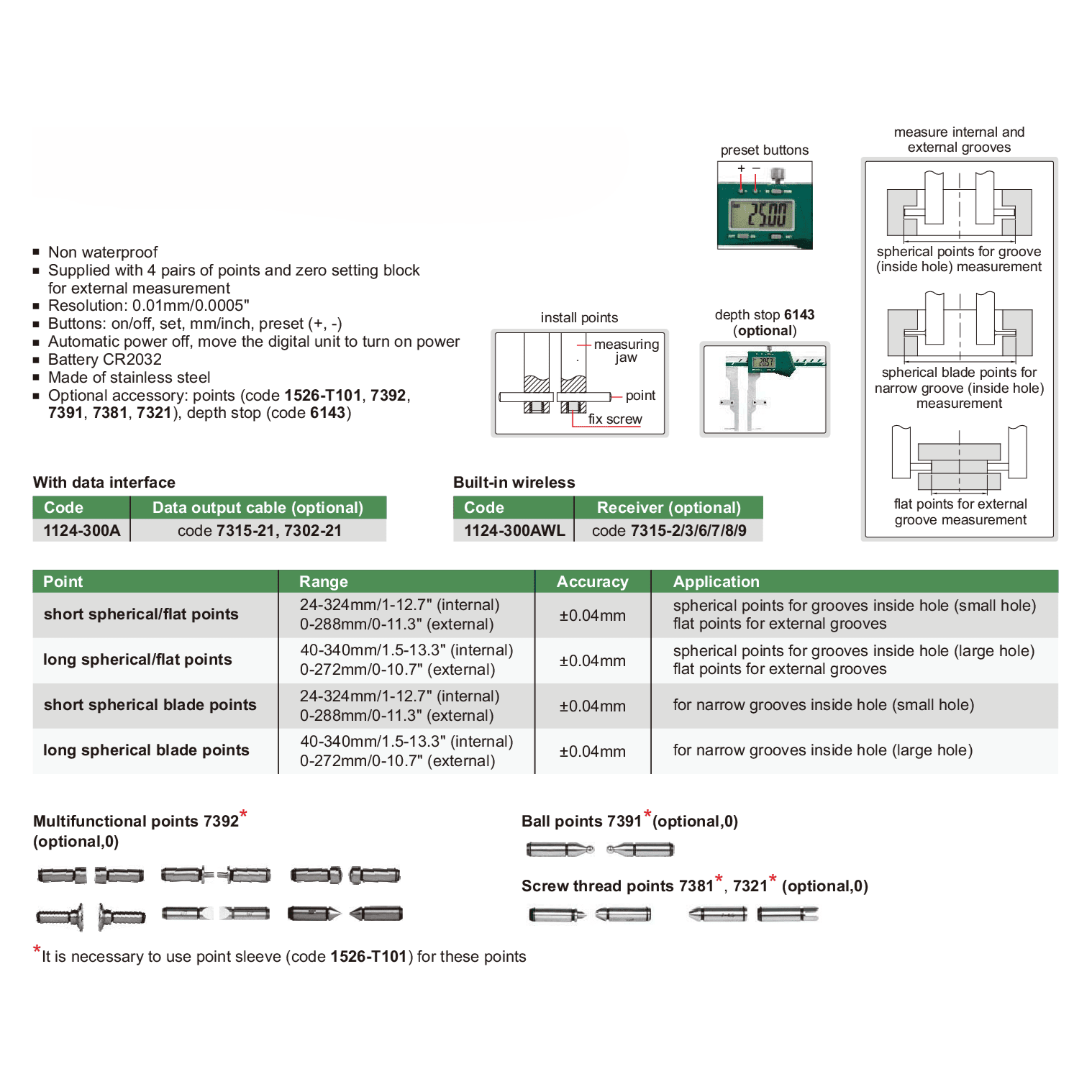 Insize Interchangeable Point Digital Caliper Range Series 1124-300A - Twin Eagle Imports