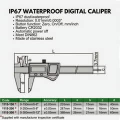 Insize IP67 Waterproof Digital Caliper 0–300 mm / 0–12″ Series 1115-300 - Twin Eagle Imports