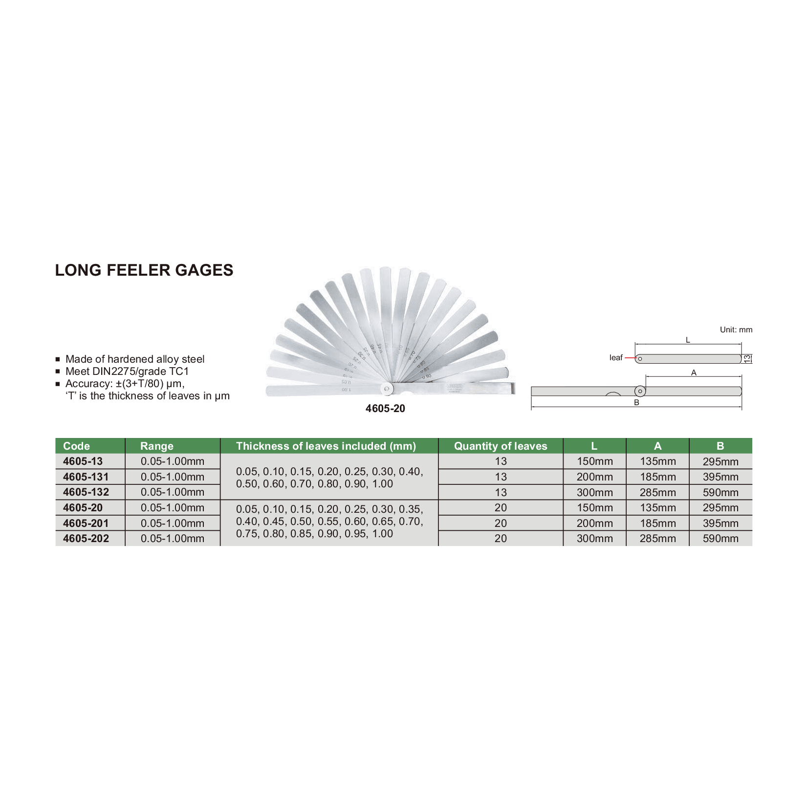 Insize Long Feeler Gage 0.05 - 1.00 mm Series 4605-132 - Twin Eagle Imports