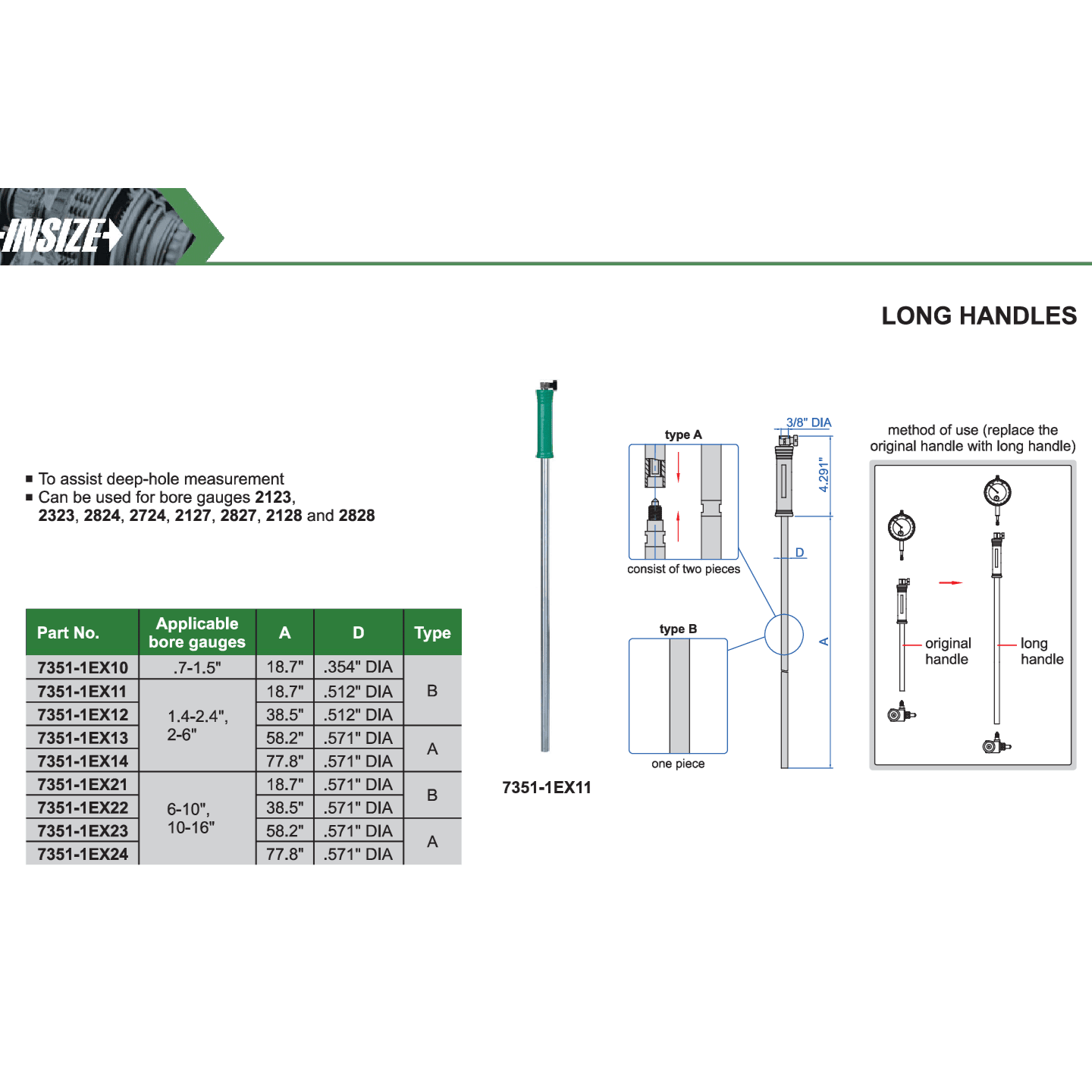 Insize Long Handle 58.2″ × 0.571″ Series 7351-1EX23 - Twin Eagle Imports