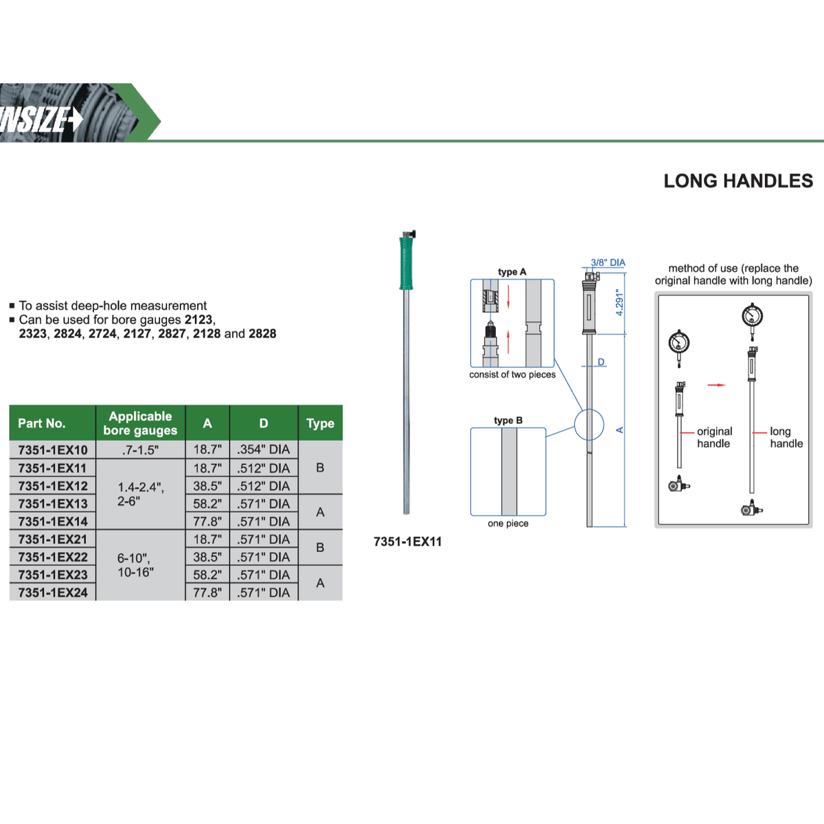 Insize Long Handle 77.8″ × 0.571″ Series 7351-1EX14 - Twin Eagle Imports