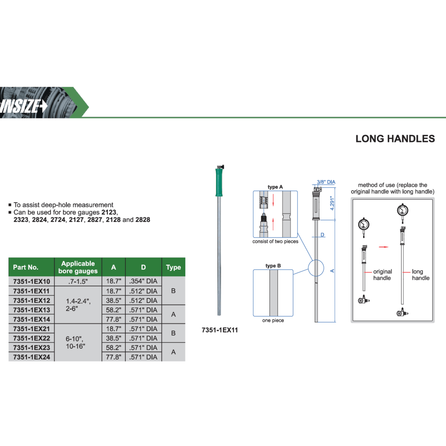 Insize Long Handle 77.8″ × 0.571″ Series 7351-1EX24 - Twin Eagle Imports