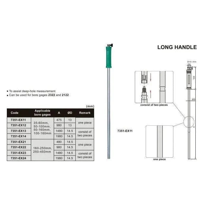 Insize Long Handle for Bore Gauge 980mm Series 7351-EX12 - Twin Eagle Imports