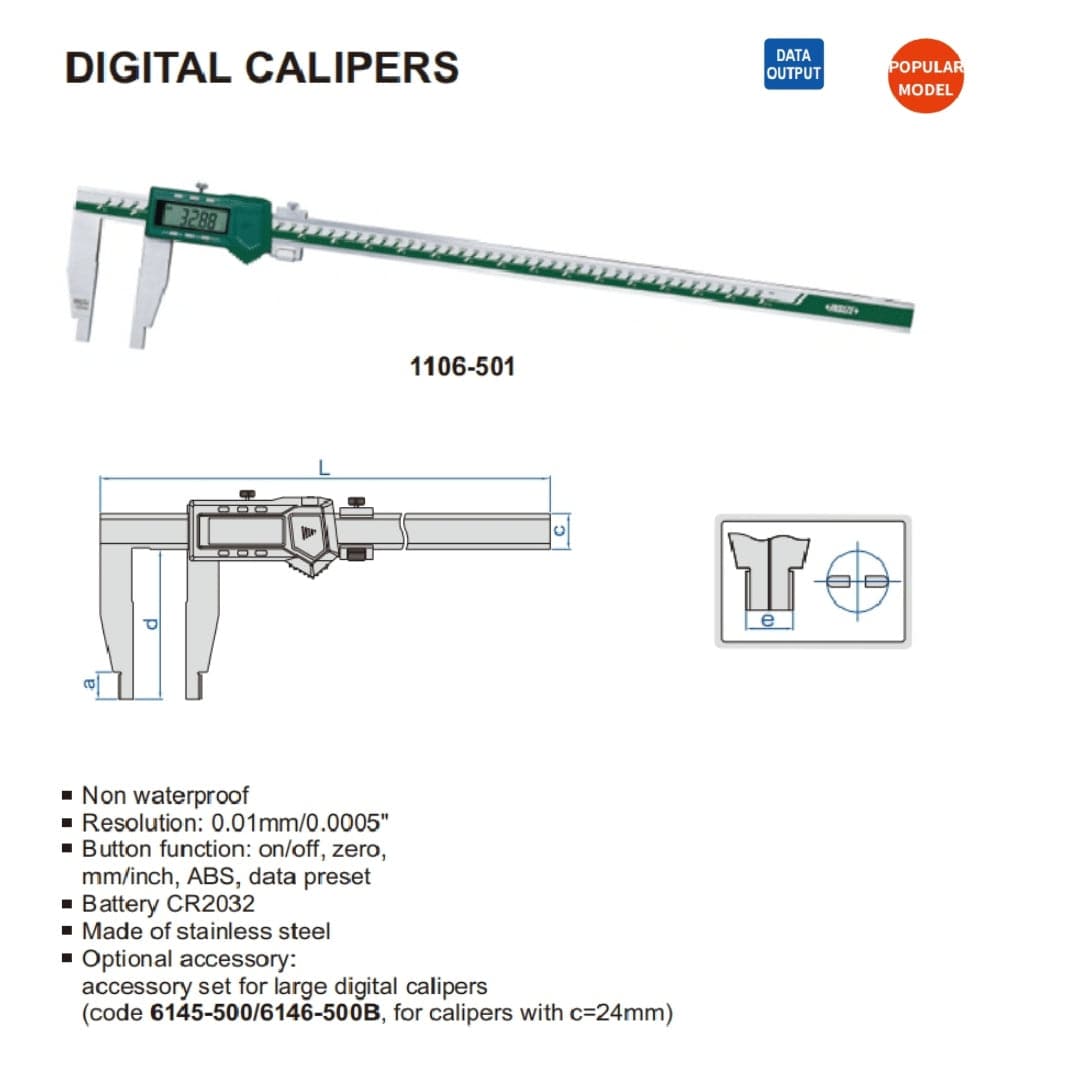 Insize Long Jaw Digital Caliper 0-1000mm / 0-40" Range Series 1106-1005 - Twin Eagle Imports
