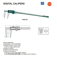 Insize Long Jaw Digital Caliper 0-1500mm / 0-60" Range Series 1106-1502 - Twin Eagle Imports
