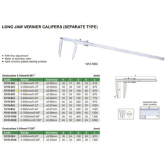 Insize Long Jaw Vernier Caliper 0-500mm/0-20" Range Series 1215-522 - Twin Eagle Imports