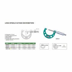 Insize Long Spindle Outside Micrometer 75-100mm Range Series 3209-100 - Twin Eagle Imports