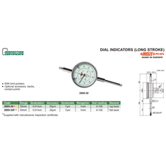 Insize Long Stroke Dial Indicator 30mm Range Series 2889-30 - Twin Eagle Imports