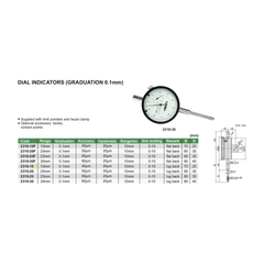 Insize Lug Back Dial Indicator 10mm Range Series 2318-10 - Twin Eagle Imports