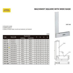 Insize Machinist 90° Square Range 200x130mm Series 4707-200 - Twin Eagle Imports