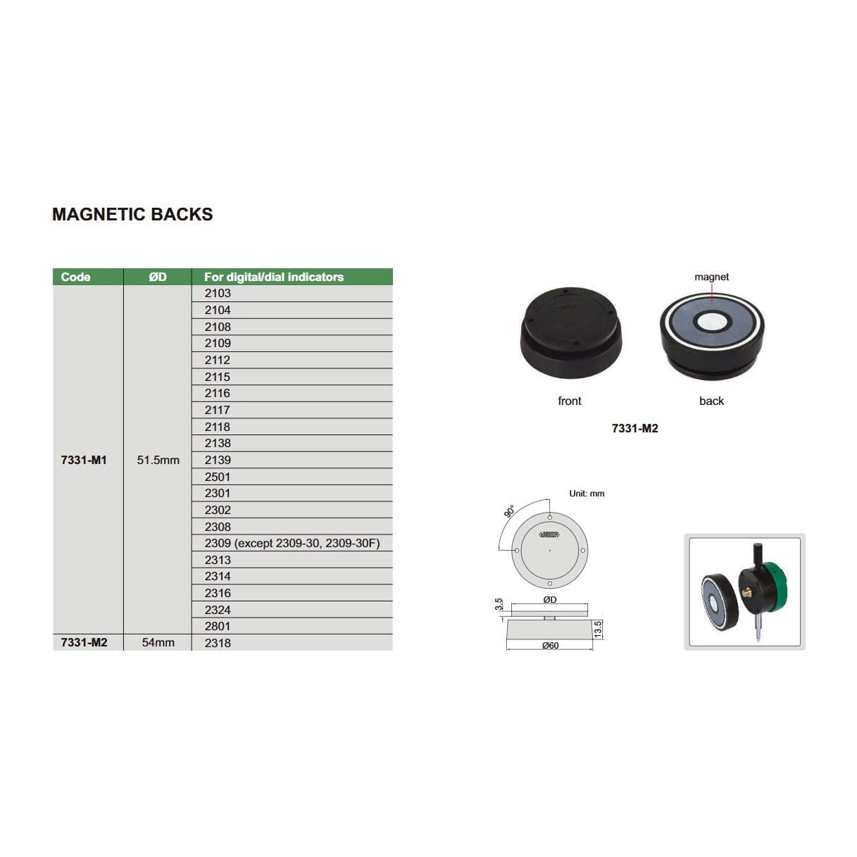 Insize Magnetic Back Ø54 mm for Digital Indicators Series 7331-M2 - Twin Eagle Imports