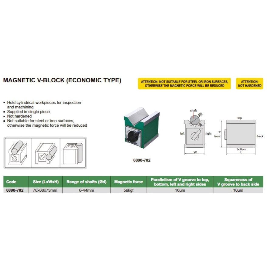 Insize Magnetic V-Block 70x60x73mm Series 6890-702 - Twin Eagle Imports