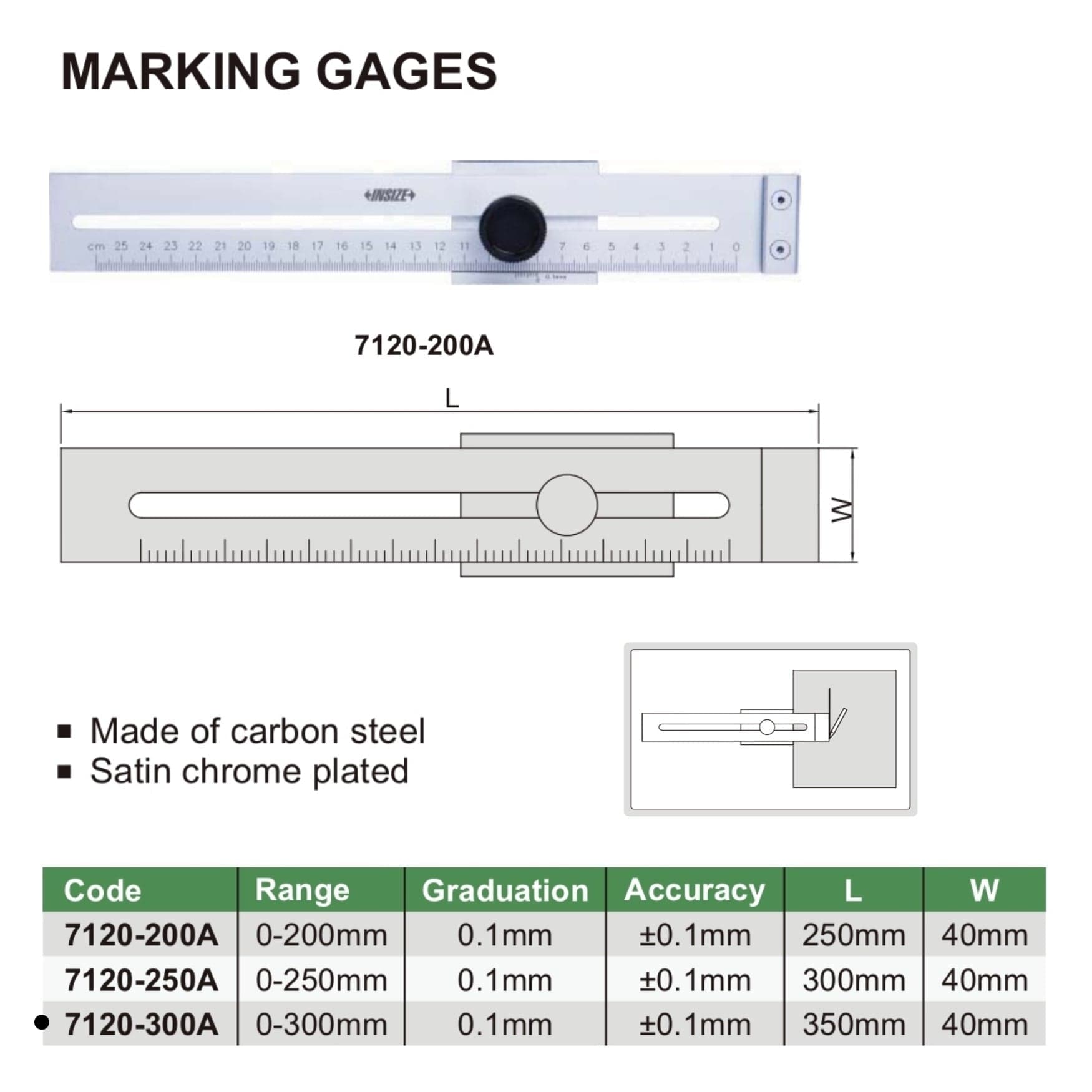 Insize Marking Gauge 0-300mm Range Series 7120-300A - Twin Eagle Imports