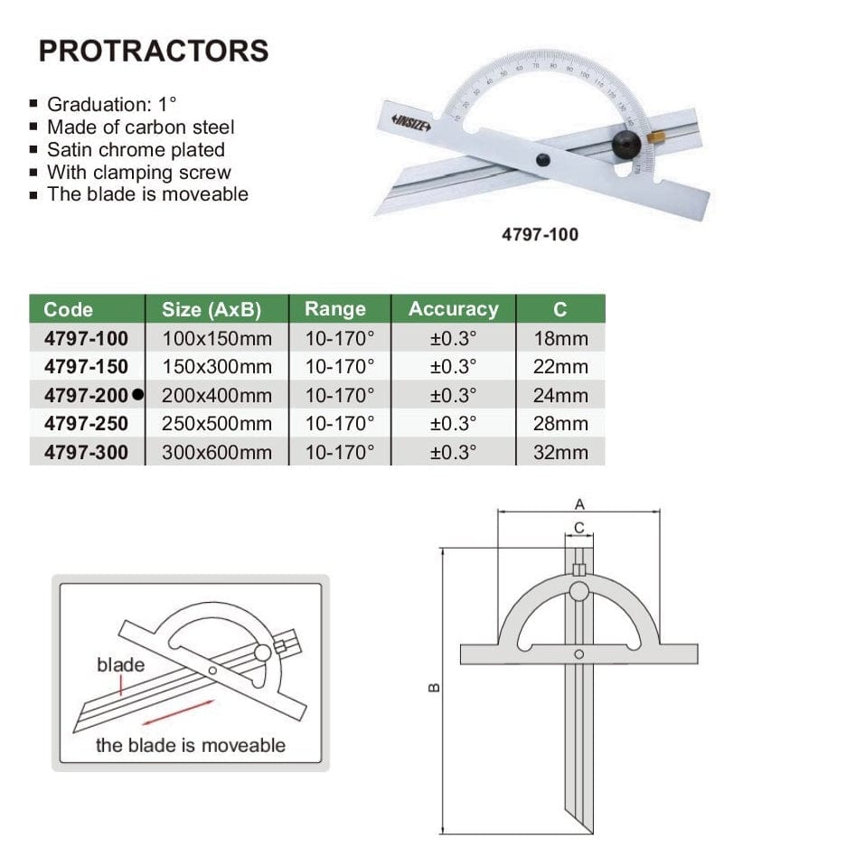 INSIZE Measuring Equipment Insize 170° Protractor 200x400mm Range Series 4797-200