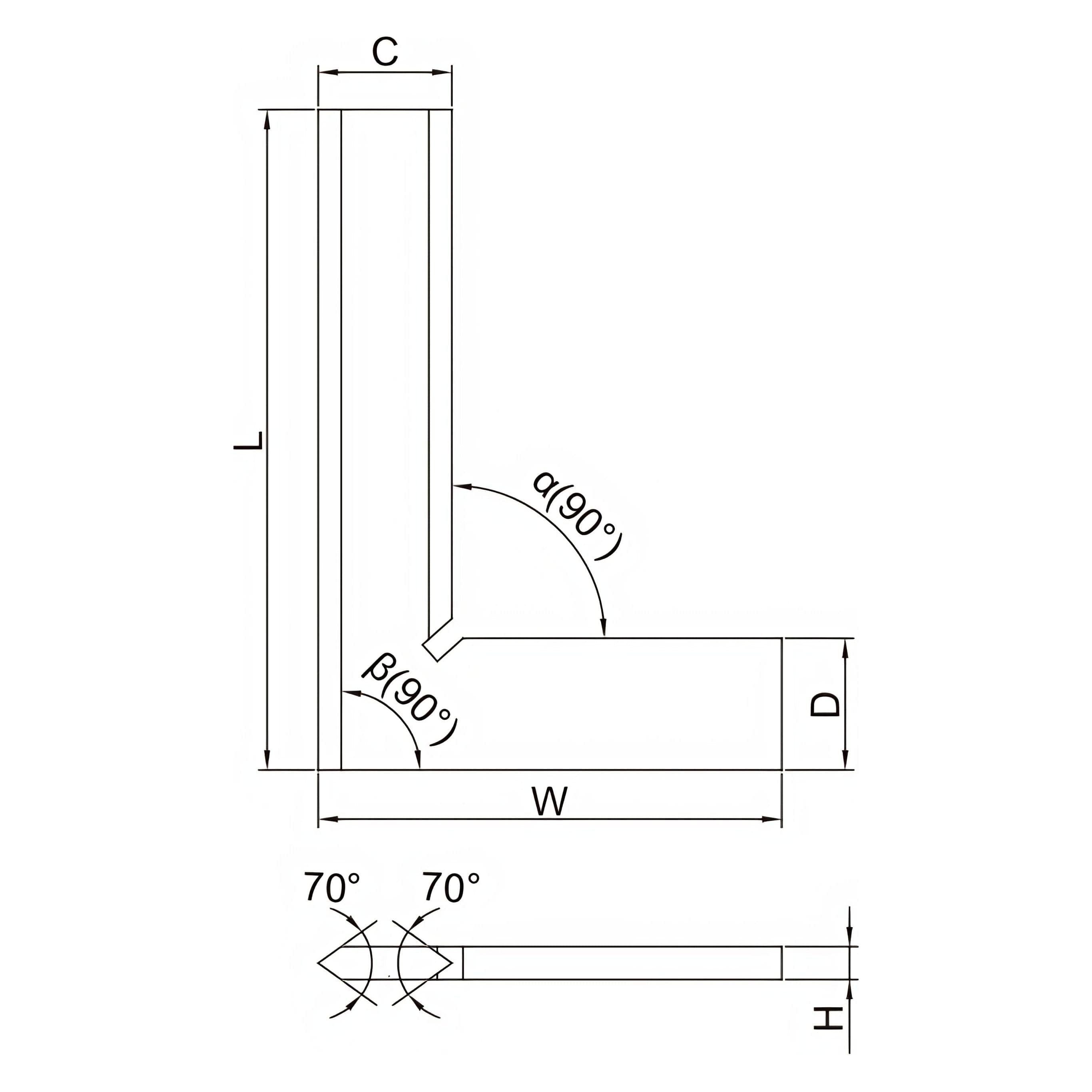 INSIZE Measuring Equipment Insize 90° Bevelled Edge Square 200x130mm Range Series 4790-0200