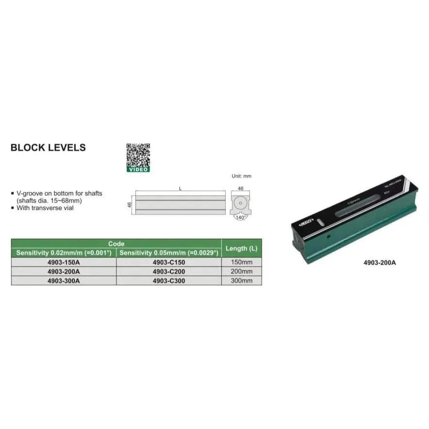 INSIZE MEASURING EQUIPMENT Insize Block Level 200mm Series 4903-200A