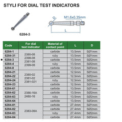 INSIZE Measuring Equipment Insize Carbide Dial Test Styli 13.5mm x S⌀3mm Range Series 6284-8