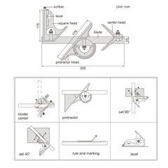 INSIZE Measuring Equipment Insize Combination Square Set Layout Solution 2278-3