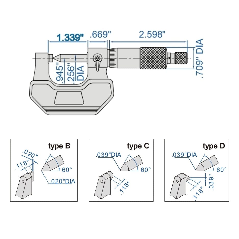 INSIZE Measuring Equipment Insize Crimp Height Micrometer 0-1" Range Series 3266-1B