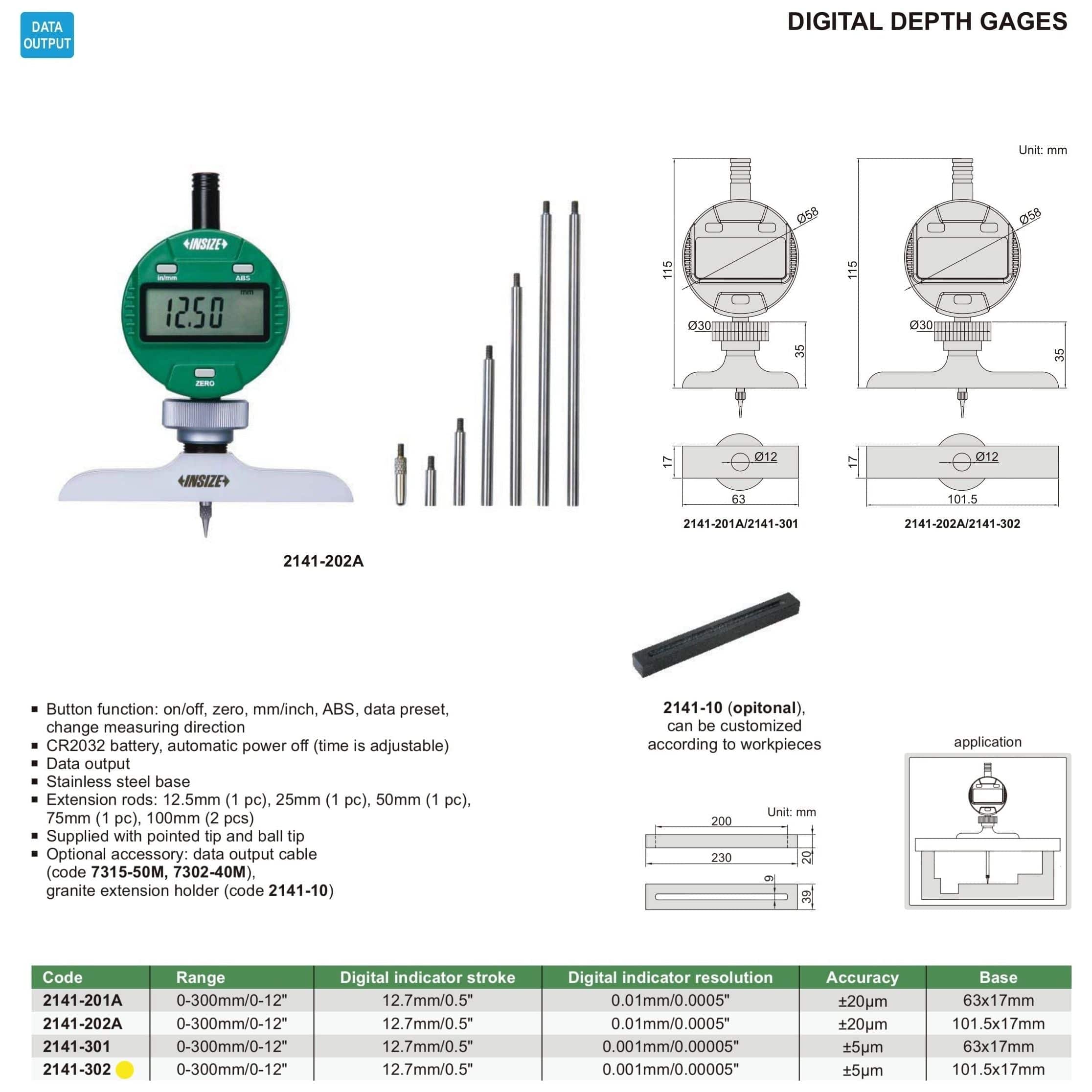 INSIZE Measuring Equipment Insize Digital Depth Gauge 101.5x17mm Range Series 2141-302