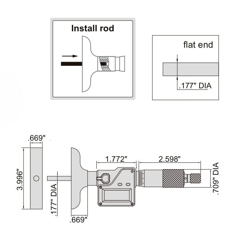 INSIZE Measuring Equipment Insize Digital Depth Micrometer 0-300mm/0-12" Range Series 3540-300E