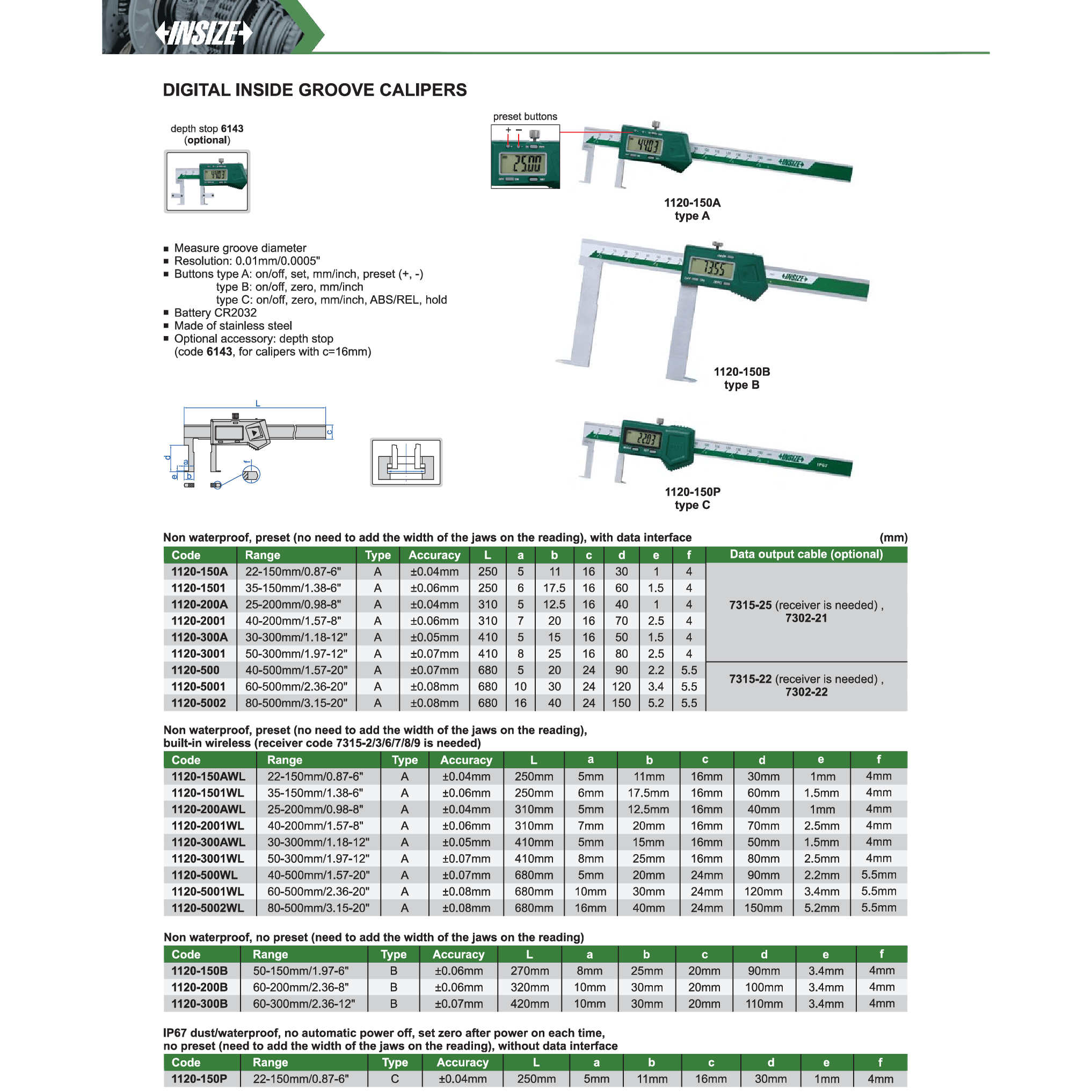 INSIZE MEASURING EQUIPMENT Insize Digital Inside Groove Caliper 40–500 mm Range Series 1120-500