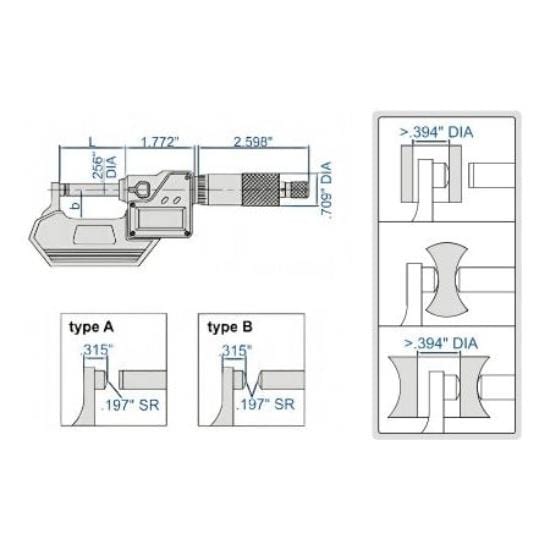 INSIZE Measuring Equipment Insize Digital Spherical Anvil Tube Micrometer 0-25mm/0-1" Range Series 3560-25E