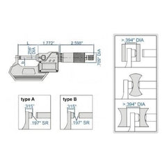 INSIZE Measuring Equipment Insize Digital Spherical Anvil Tube Micrometer 0-25mm/0-1" Range Series 3560-25E